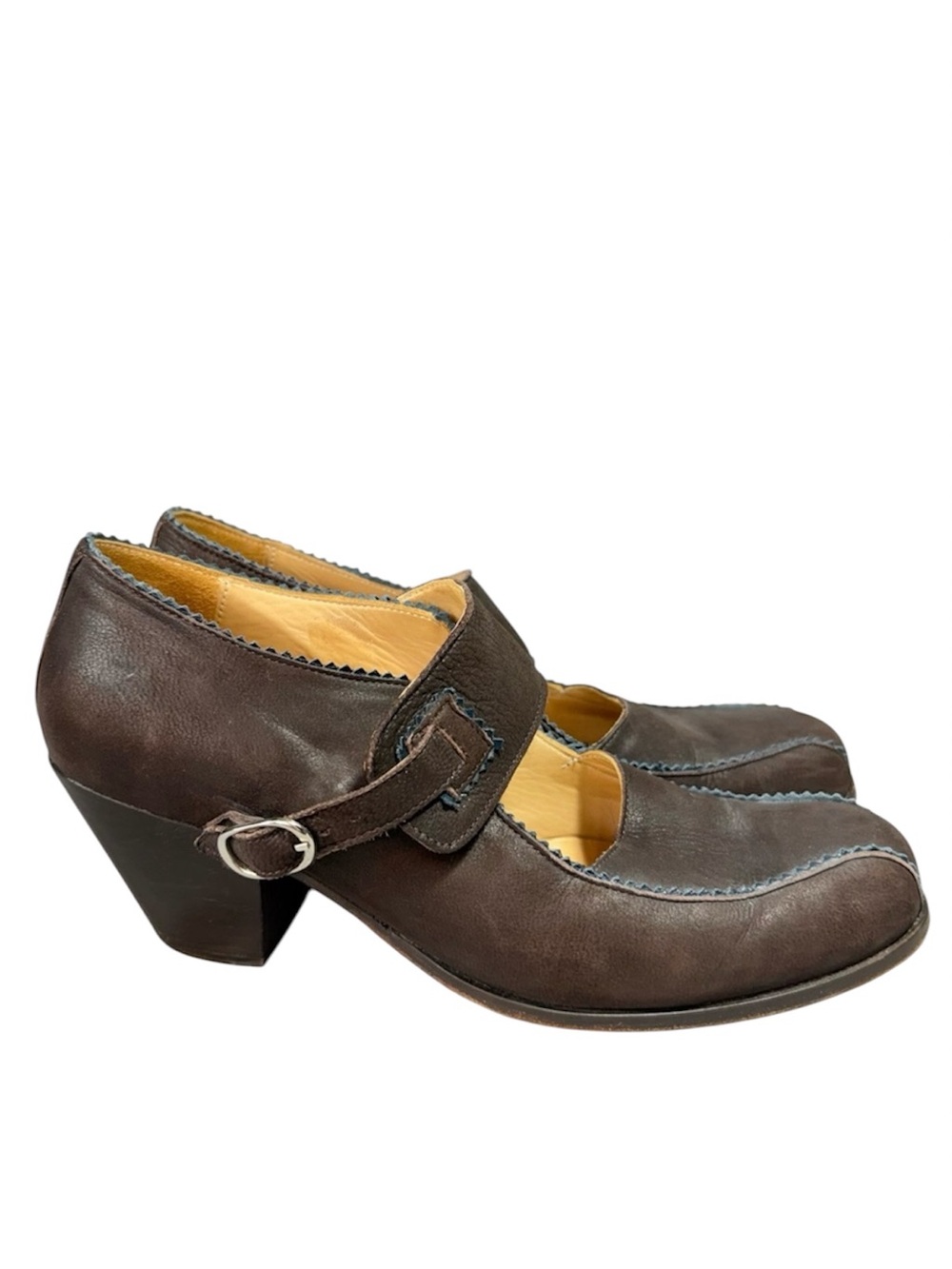 Giraudon New York Brown Leather Mary Jane Heels Pumps